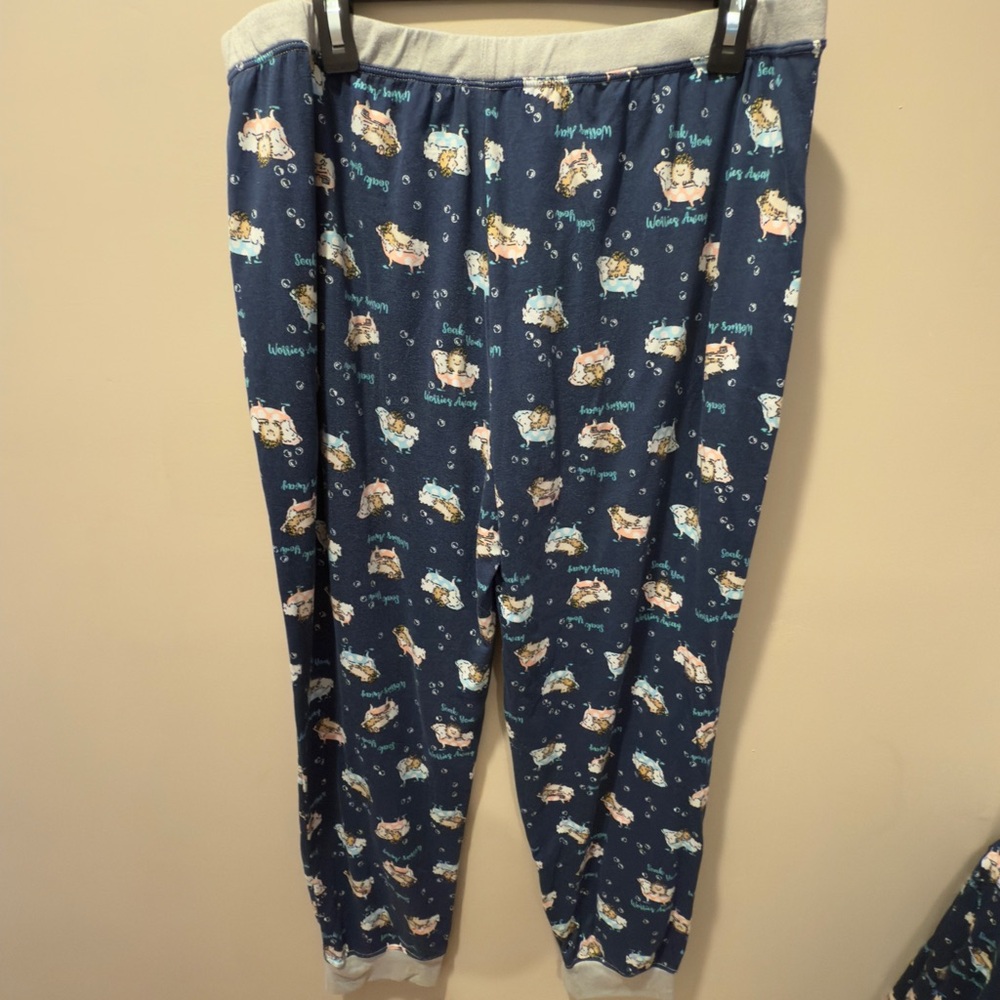 EUC- Cuddl Duds Pajamas Set Navy Blue with hedgehogs. Size TXL - Picture 5 of 5